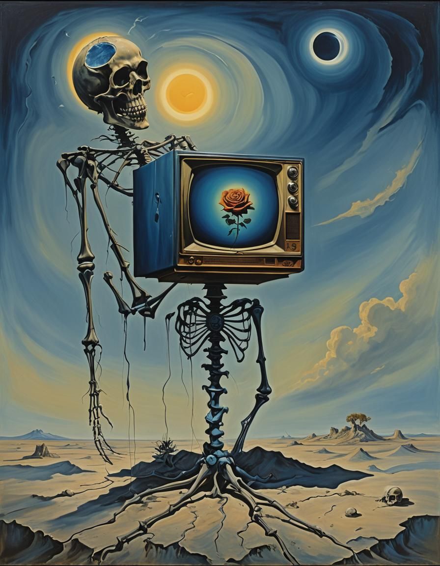 Surreal Skeleton and Eclipse on Vintage Television