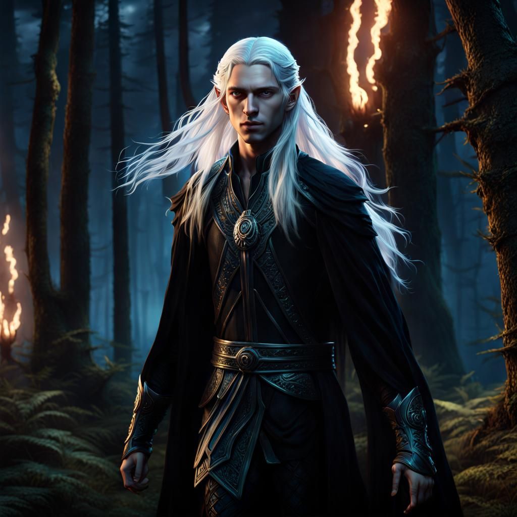 Pale Boy Walks into Forest at Night