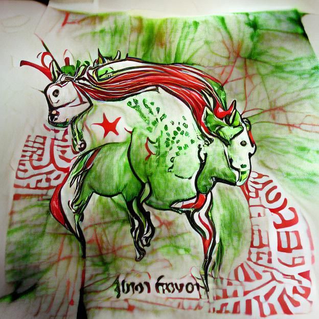 Vibrant Unicorn Ink Drawing with Red Horn