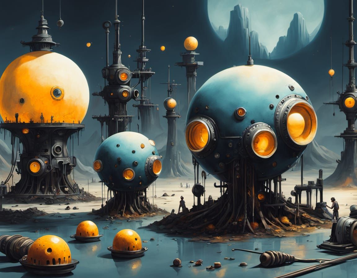 Mechanical Still Life with Clockwork Gears: Oil Painting