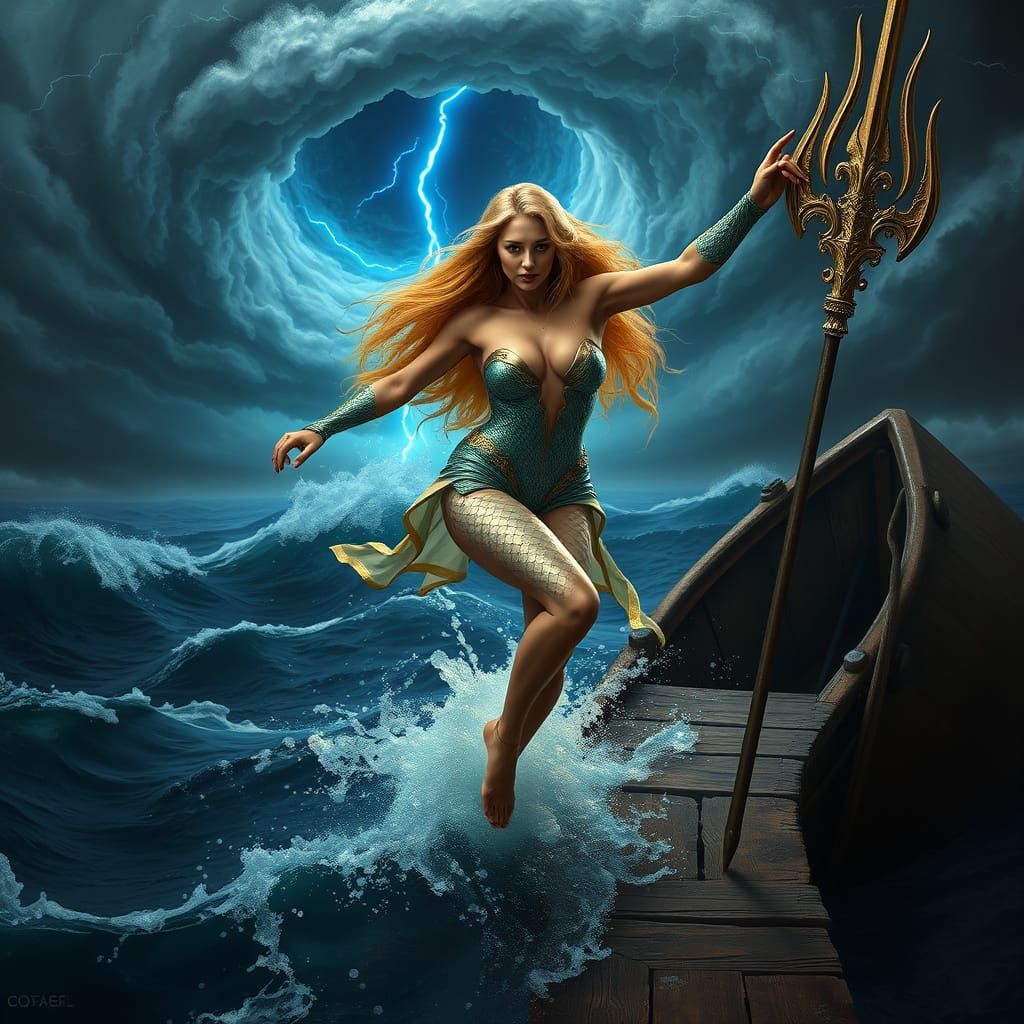 Majestic Sea Queen Emerges from Turbulent Ocean in Iridescen...