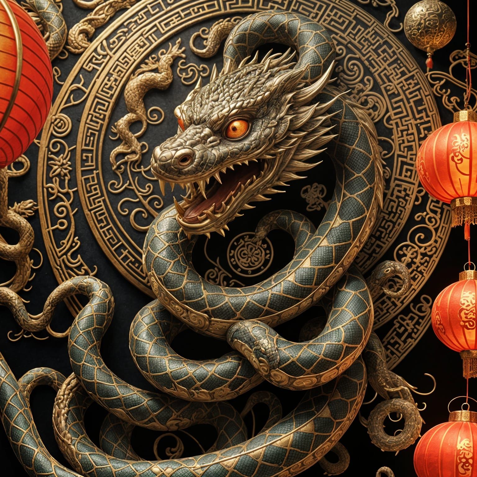 Vibrant Chinese New Year Scene in Hyperrealistic Style