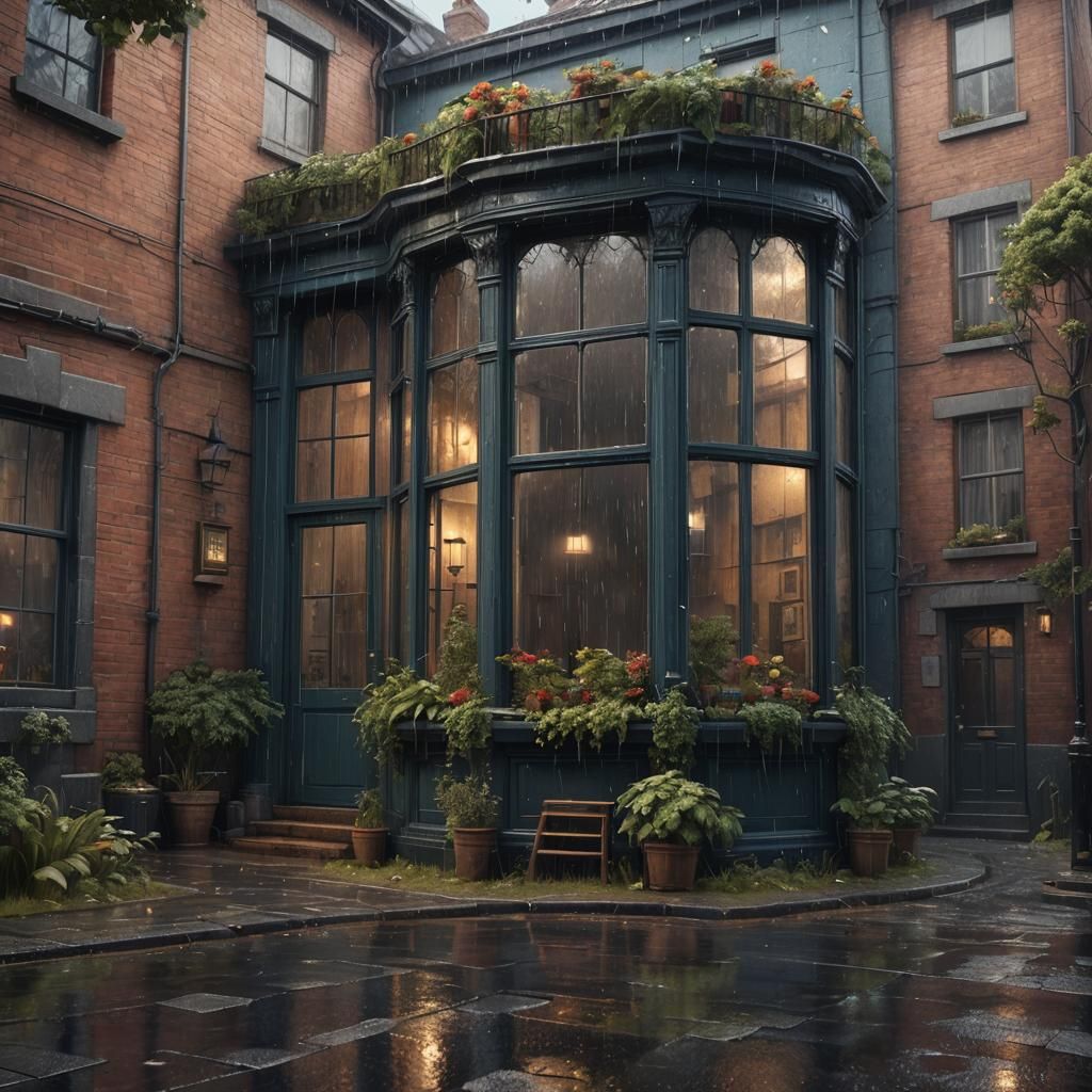 Rainy Day Country Window in Detailed Matte Painting