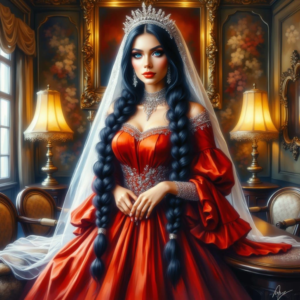 Armenian Woman in Traditional Dress as Gouache Painting