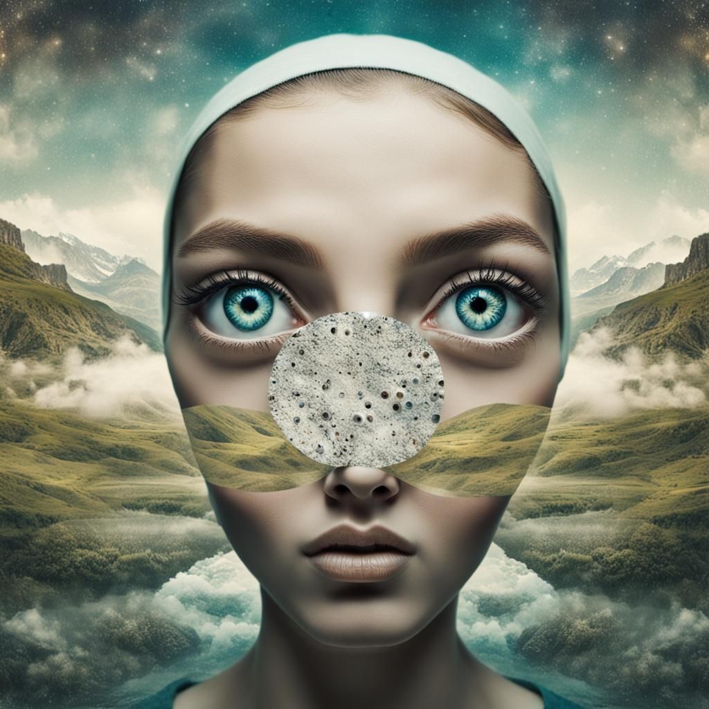 Surreal Portrait of Woman with Mismatched Eyes
