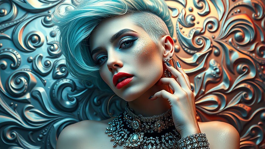 Androgynous Figure in Avant-Garde Surrealism with Neon Hair ...