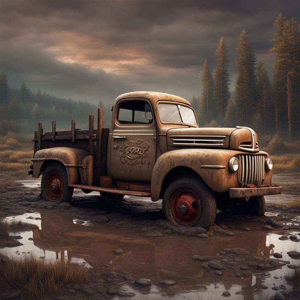 Ford Truck Stuck in Mud: Detailed Matte Painting