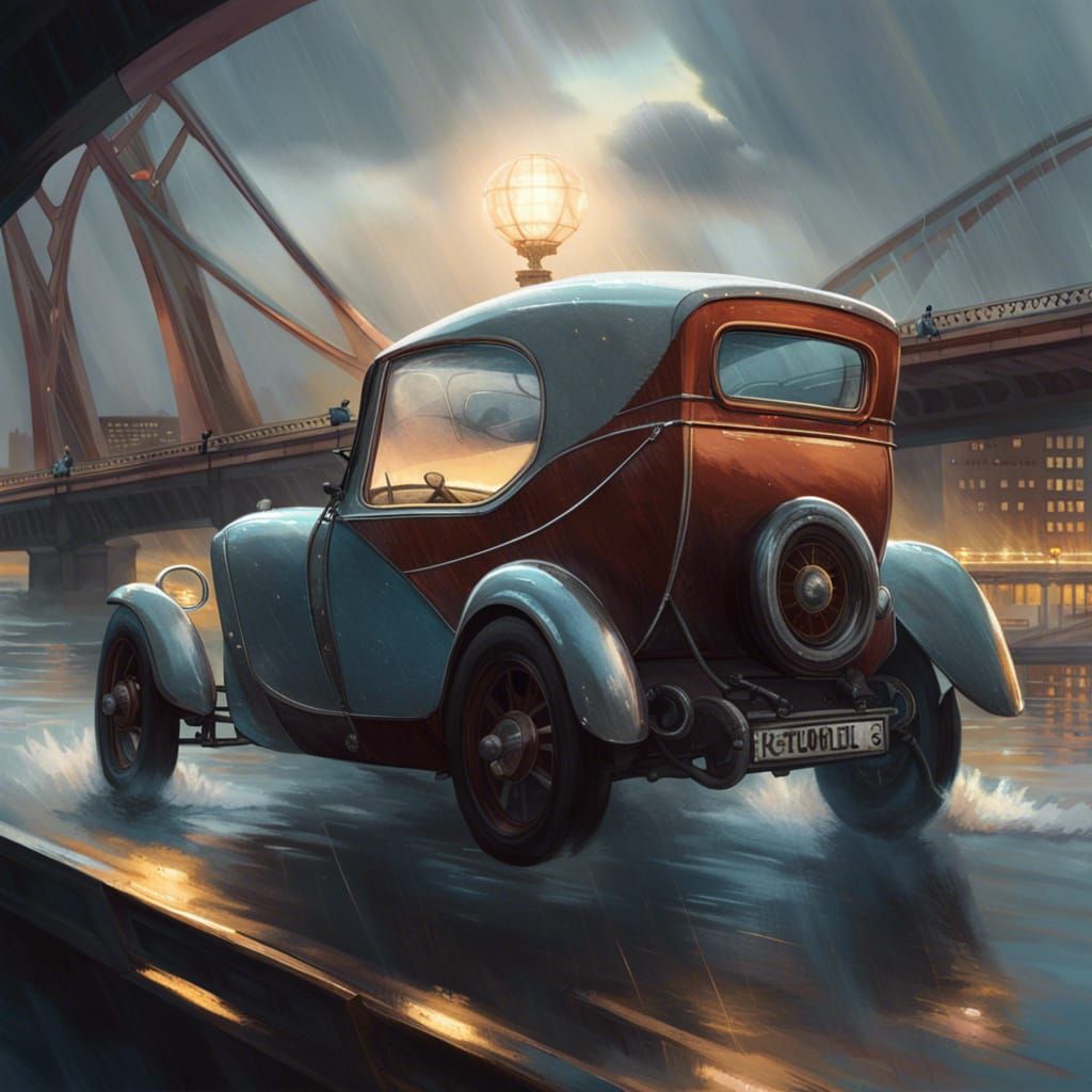 Rocket Ford Anglia Soaring Over London in Storm