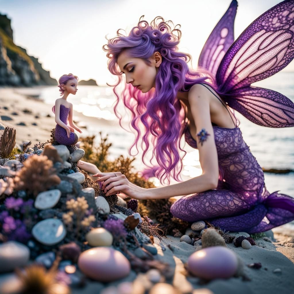 Fairy Mermaid Builds Sandcastles: 35mm Golden Hour Photograp...