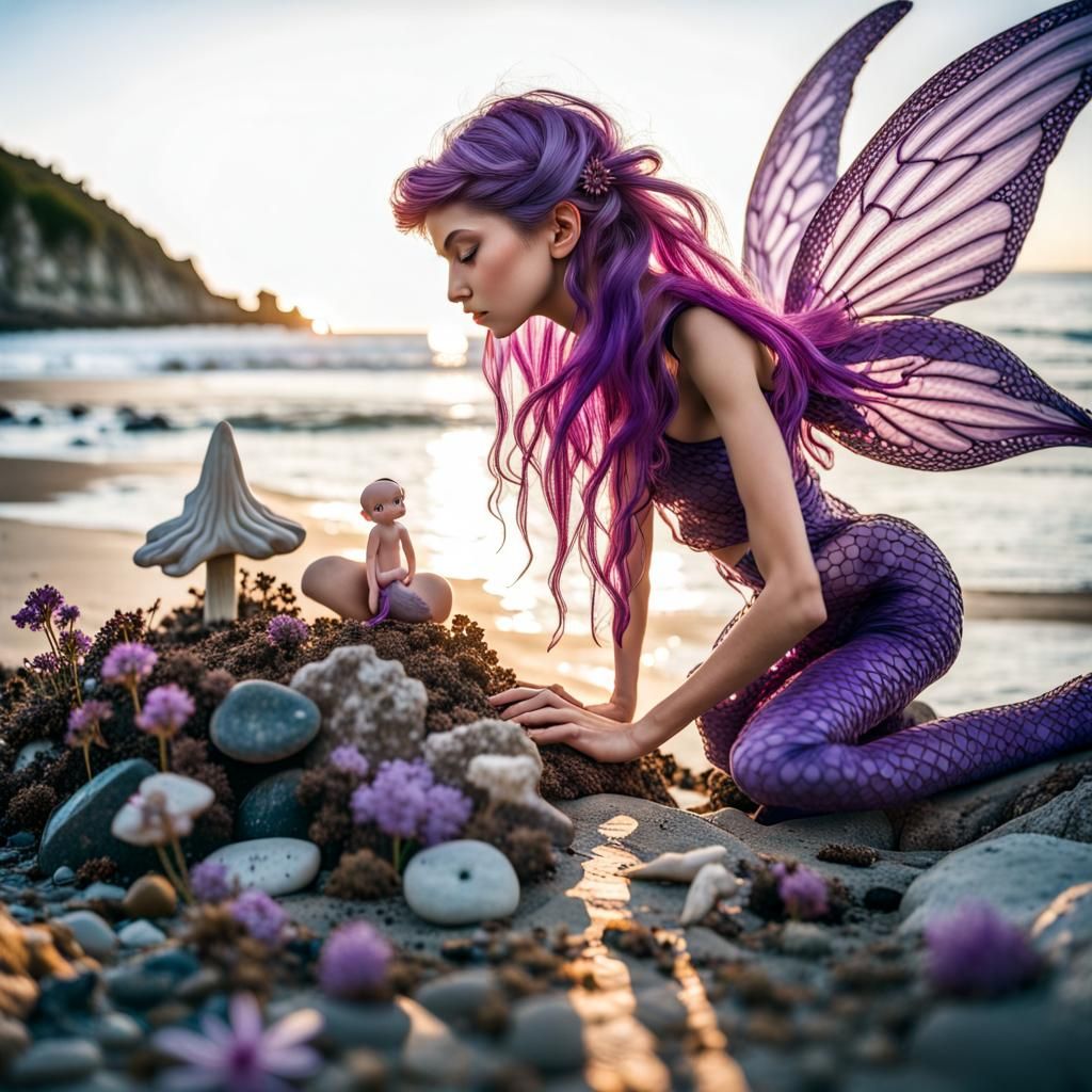 Fairy Mermaid Builds Sandcastle Diorama: Fairycore Photograp...
