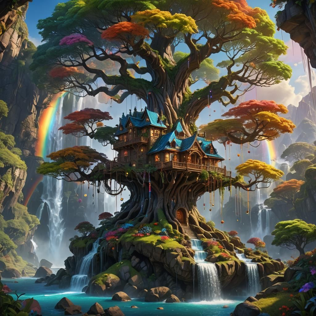 Fantasy Treehouse with Candy and Glass, Digital Art