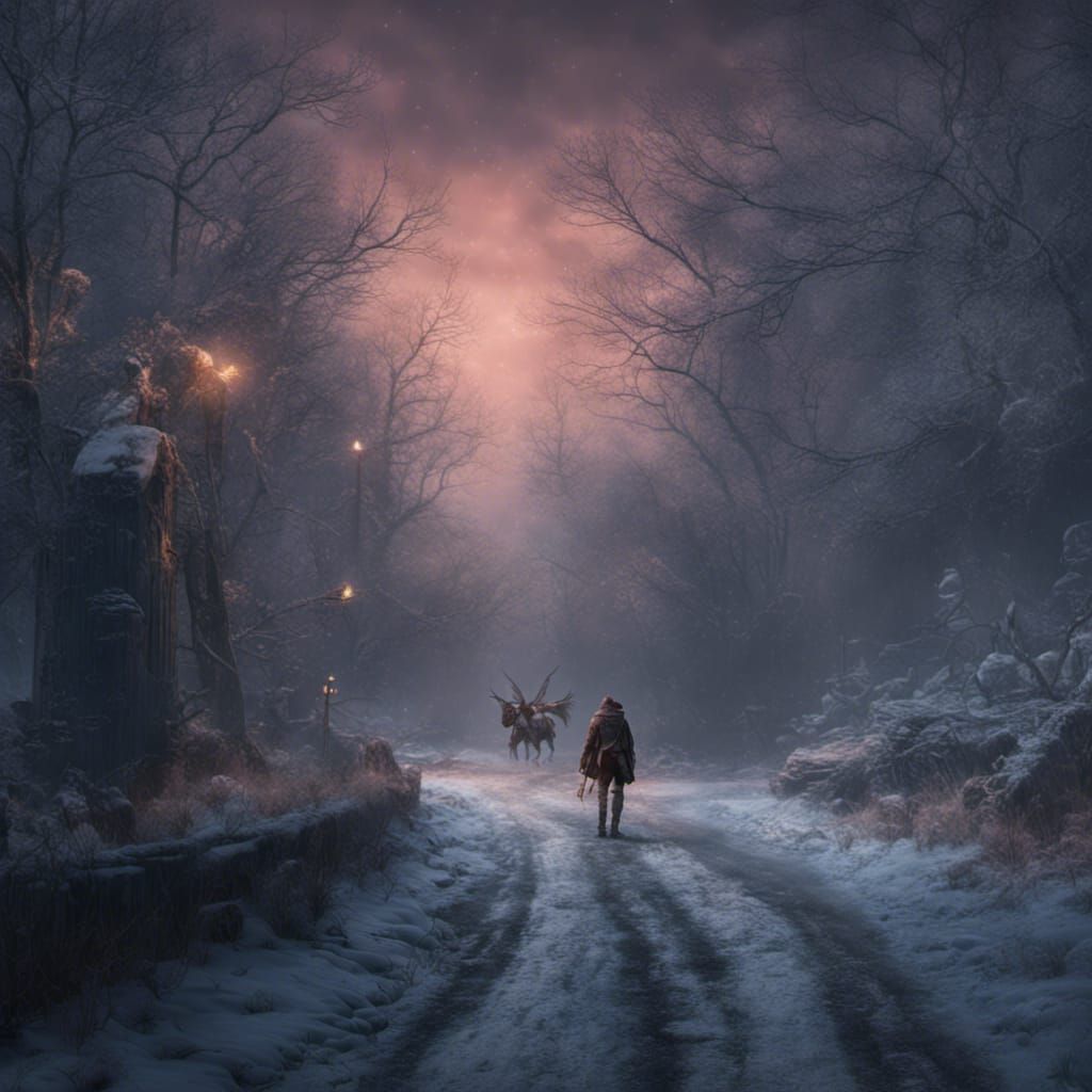 Angel Appears to Hungry Man on Frosty Road