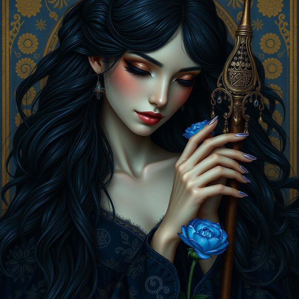 Ethereal Twilight Goddess in Indigo Velvet Gown