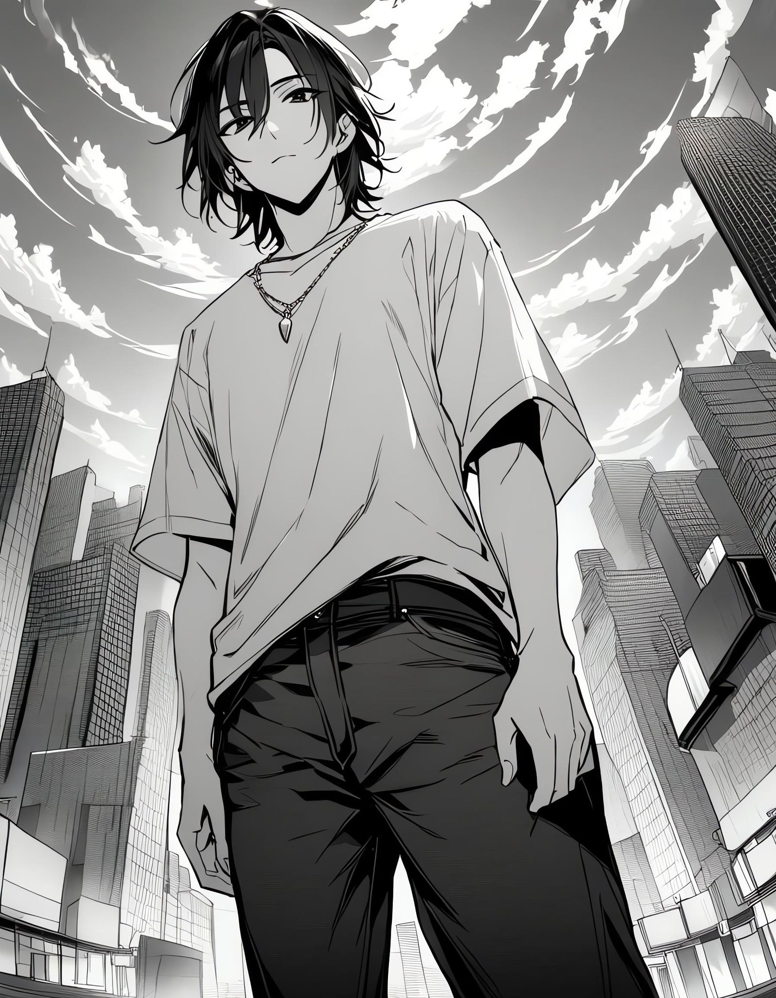 Monochrome Portrait of a Young Man in Cityscape