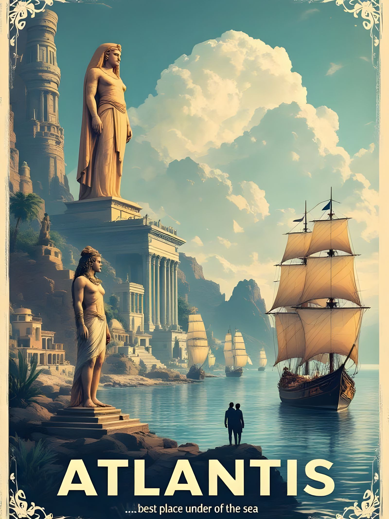 Vintage Atlantis Travel Poster Illustration