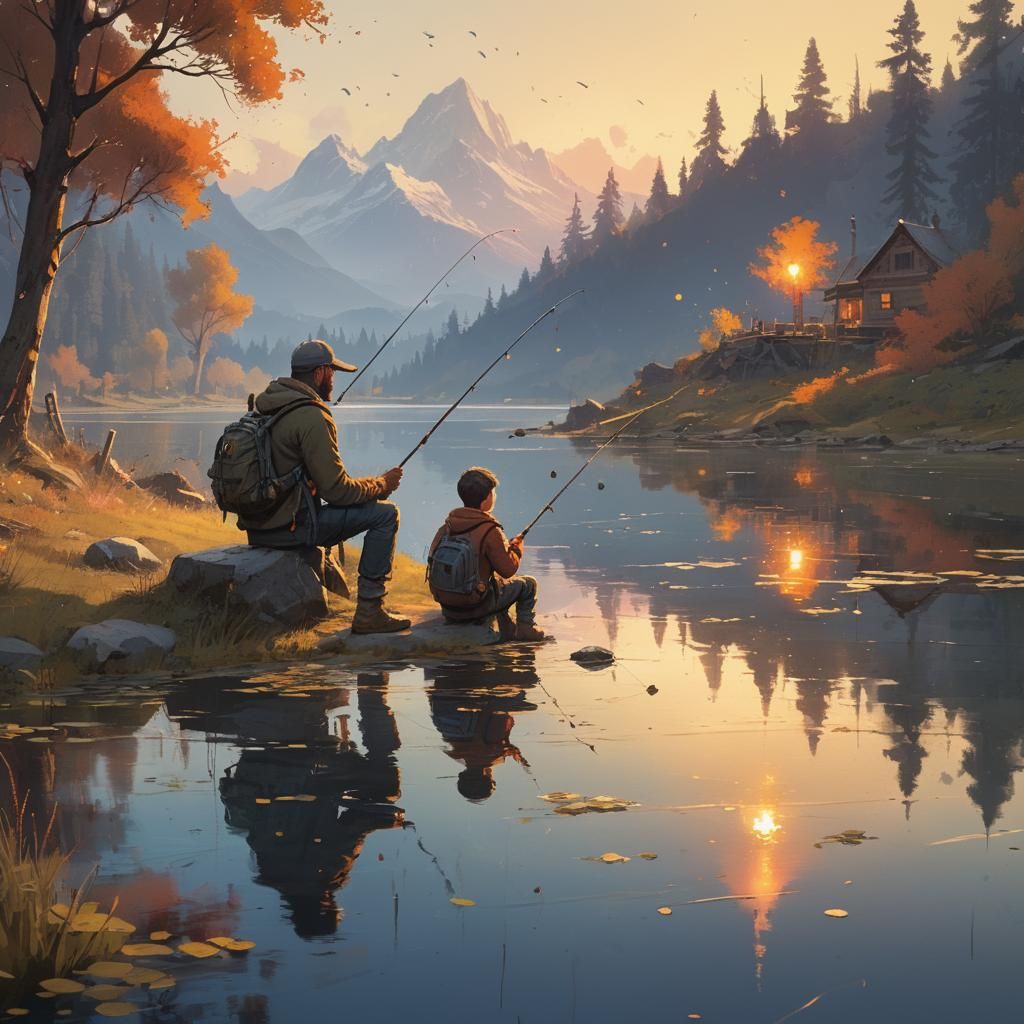 Father and son fishing day