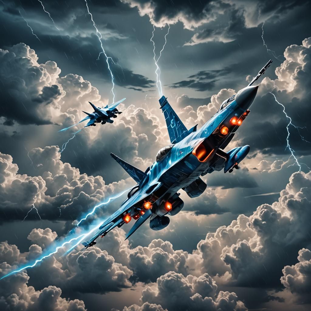 Sci-Fi Paper Jet Soaring Through Stormy Clouds