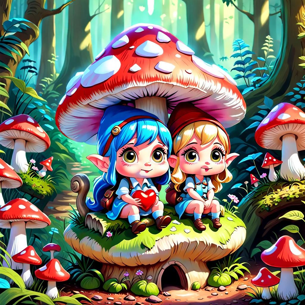 Chibi Kawaii Gnomes in Love in Cosy Forest