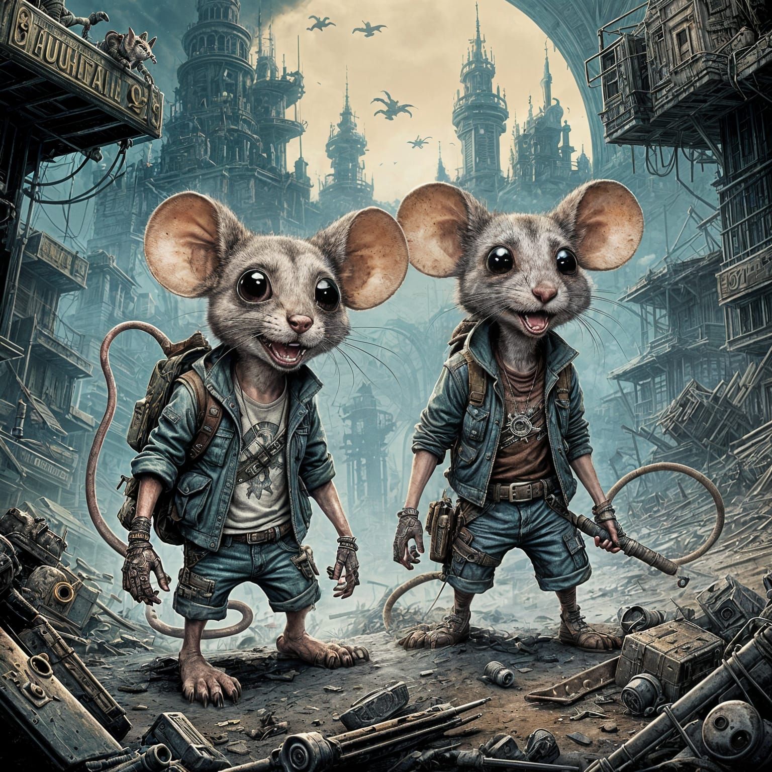 Post-Apocalyptic Punk Mice in Disney Movie Poster Art