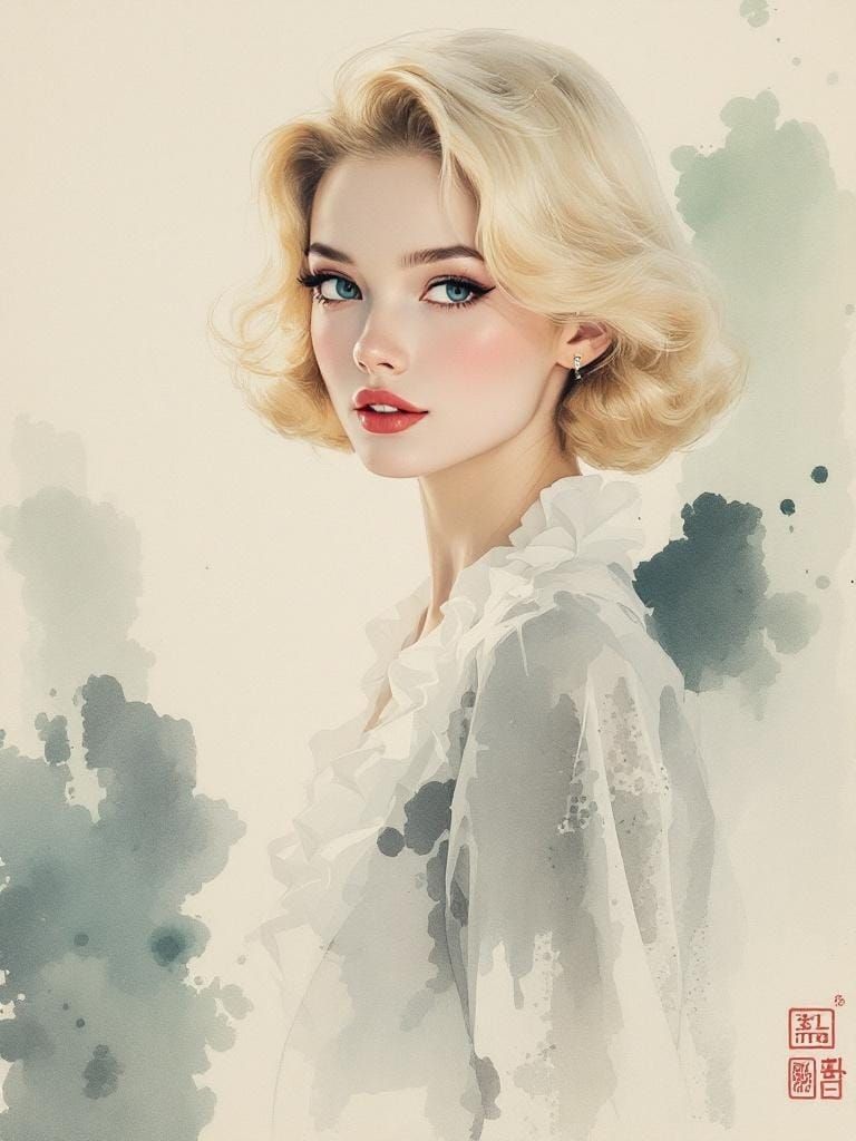 1950s Pin-Up in Atmospheric Watercolor Style