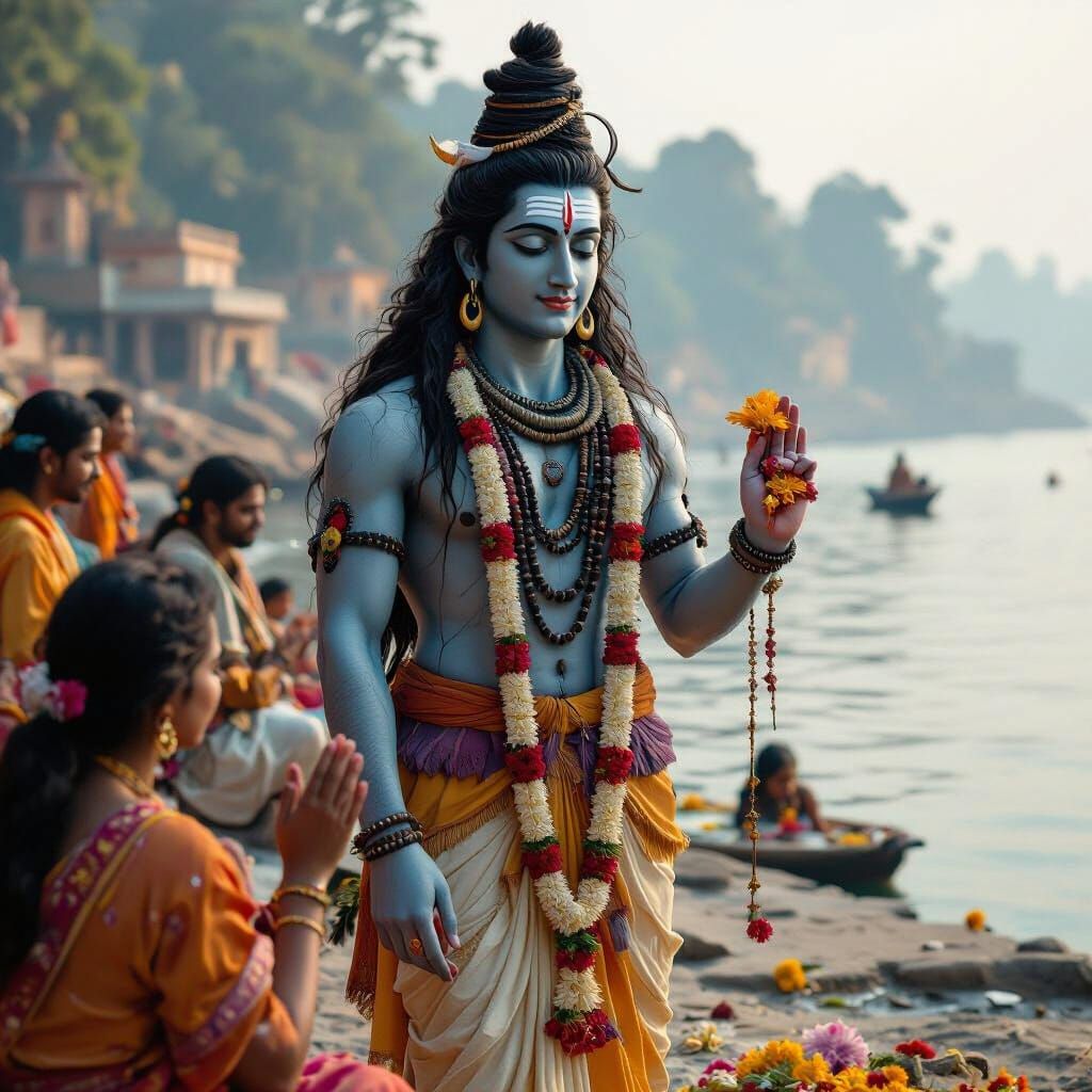 Lord Shiva on the Ganges in Traditional Indian Style
