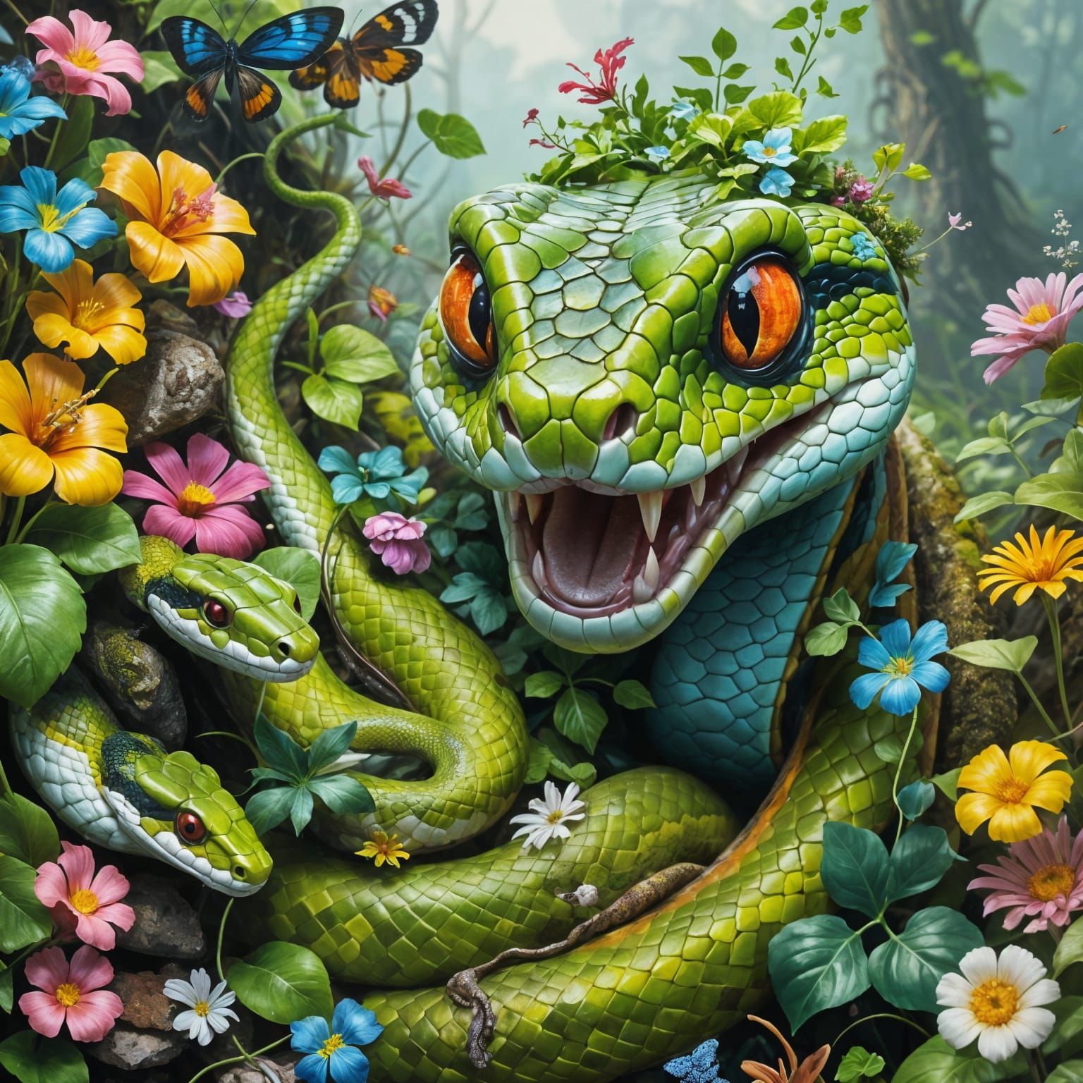 Happy Snake Portrait in Hyper-Sharp 16k Resolution