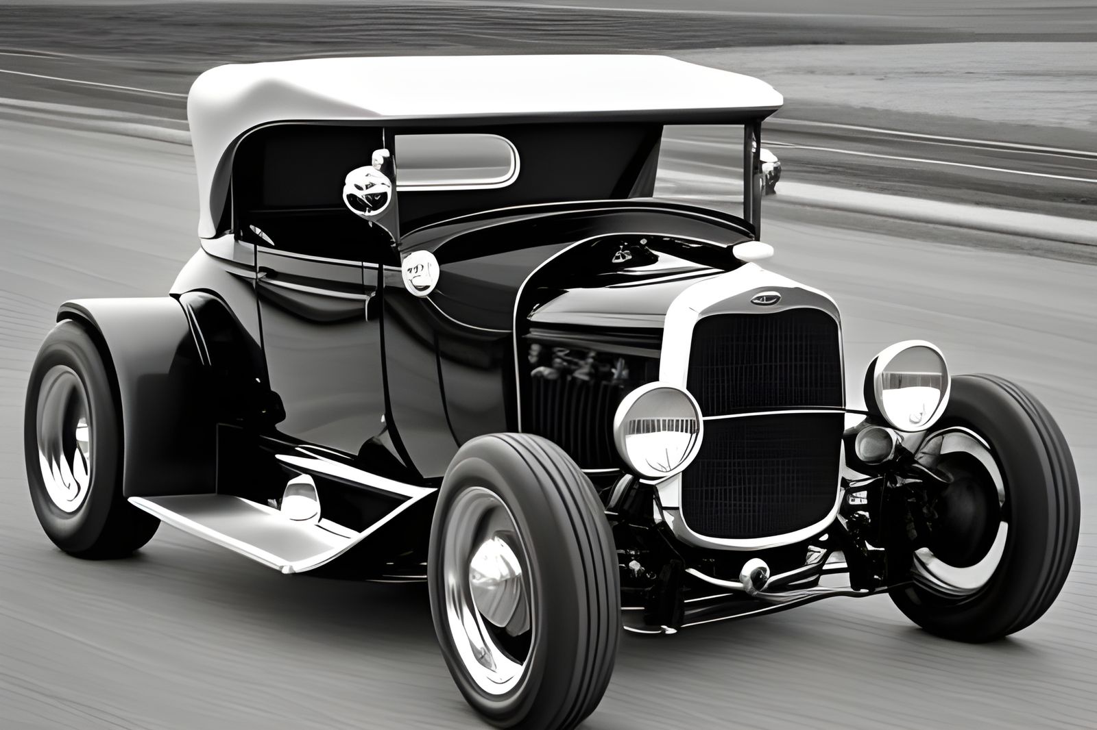 Black Ford Roadster Hot Rod in Monochrome Style