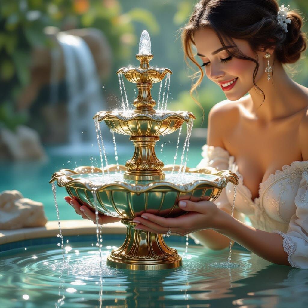 Ornate Fountain in Hand: Art Nouveau Style