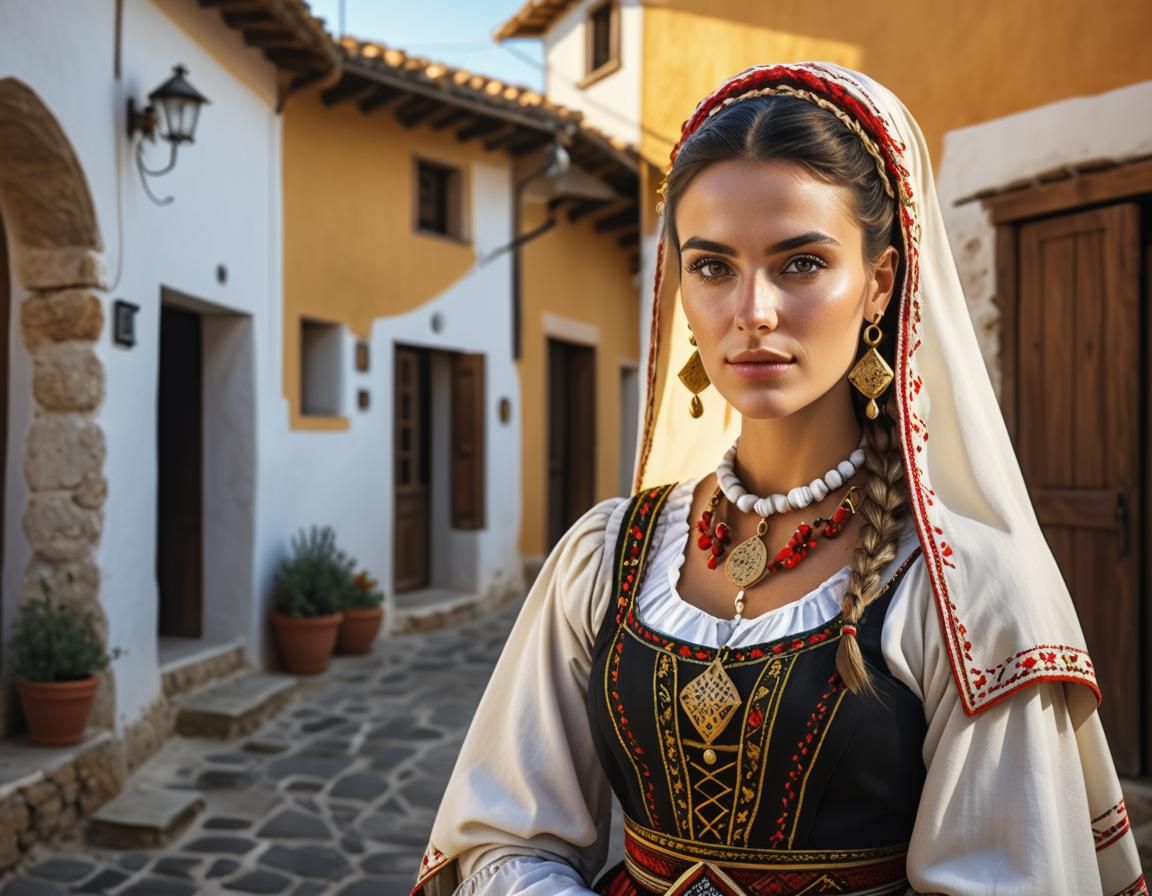 Sardinian Woman in Traditional Dress: Hyperrealistic Renderi...