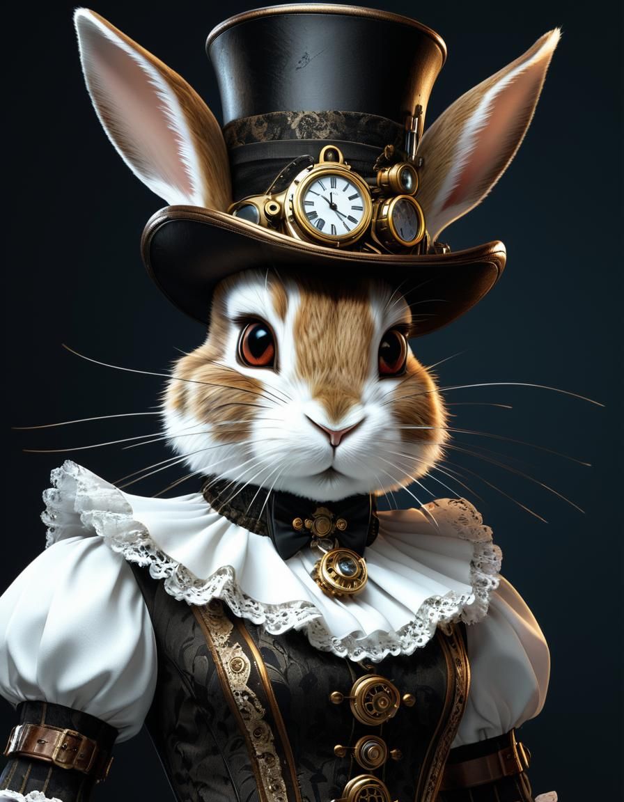 Steampunk Anthropomorphic Rabbit Portrait in Victorian Dress