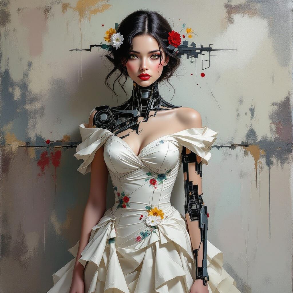 Emotional Cyborg Girl in Surrealist Expressionism Style