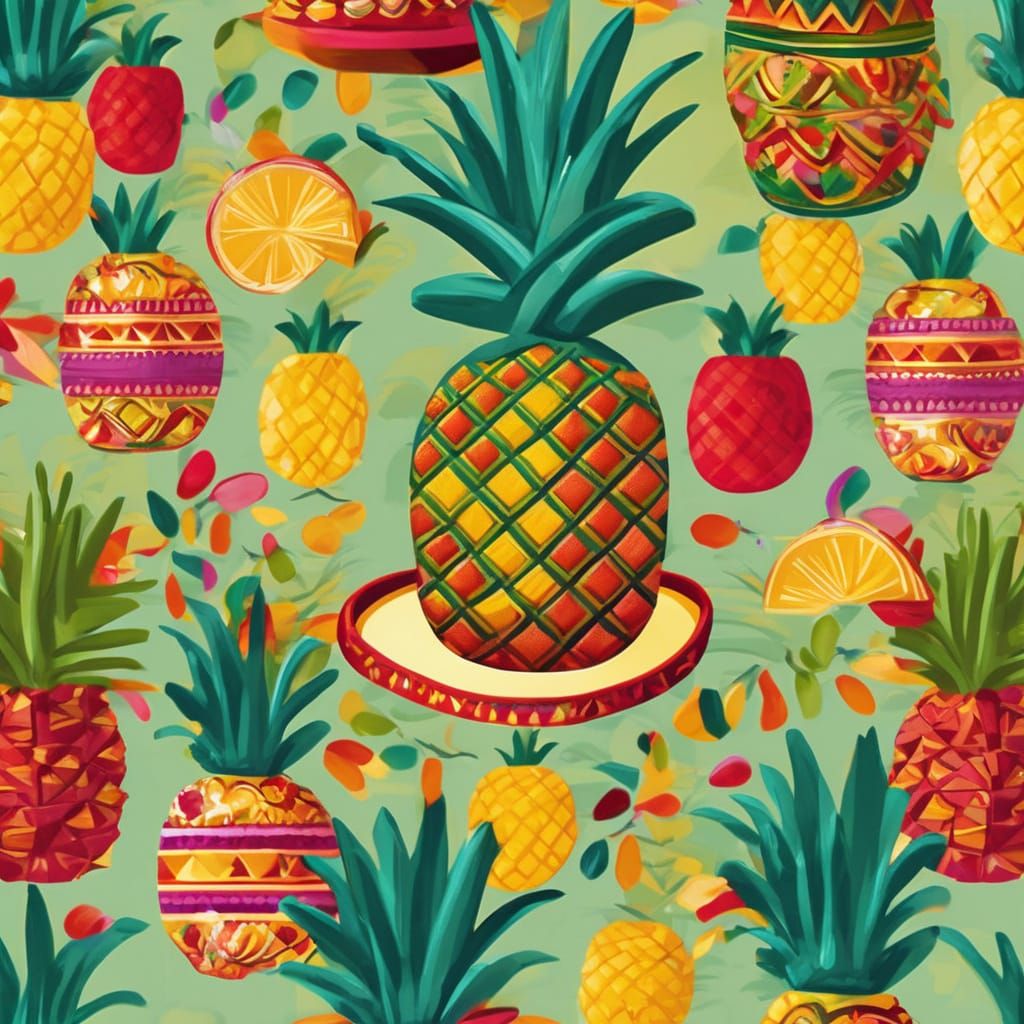 Pineapple wearing a sombrero at a Mexican-themed restaurant