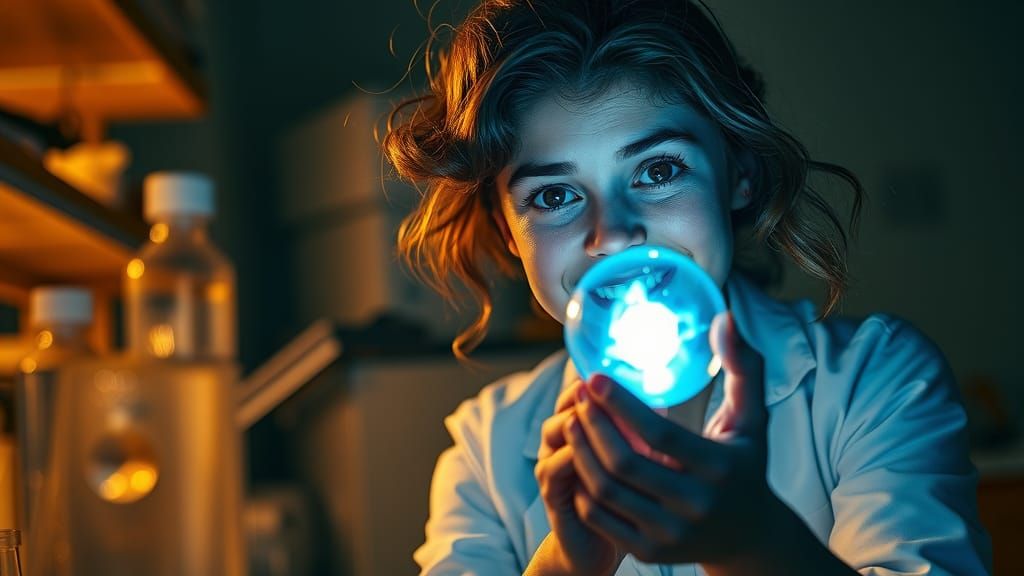Young Scientist Stares at Plasma Orb in Laboratory
