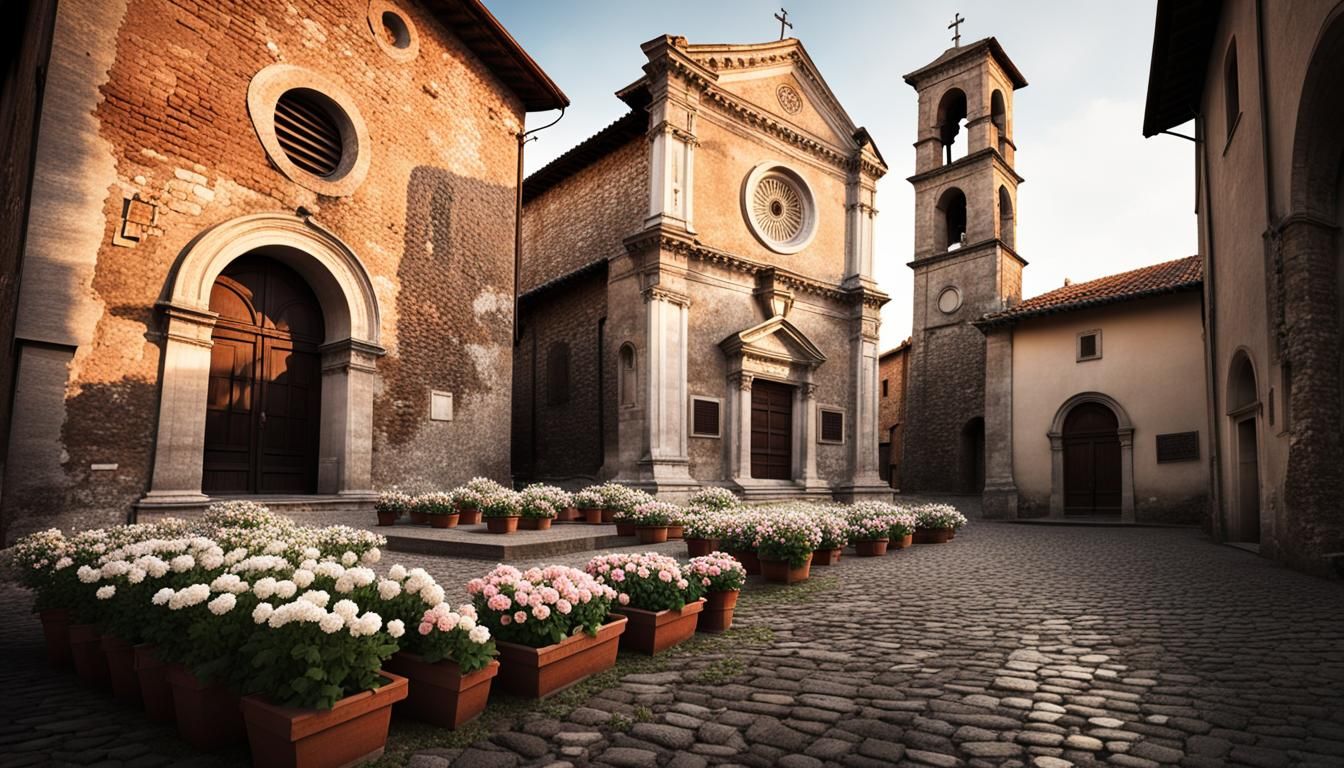 Italian Church in Nostalgic Town with Low-Key Light