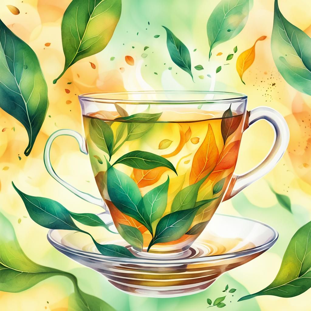 Vibrant Tea Leaves Change Color in Watercolor Style
