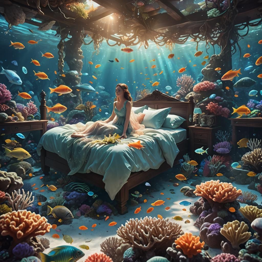 Underwater Bedroom: Fantasy Art in Ethereal Glow