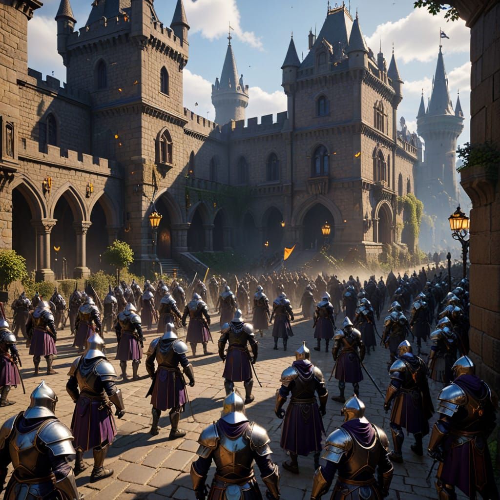 Armored Knights Clash in Dark Fantasy City