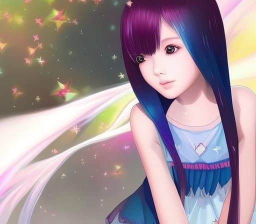 A girl 12 yo with iridescent galaxy hair!