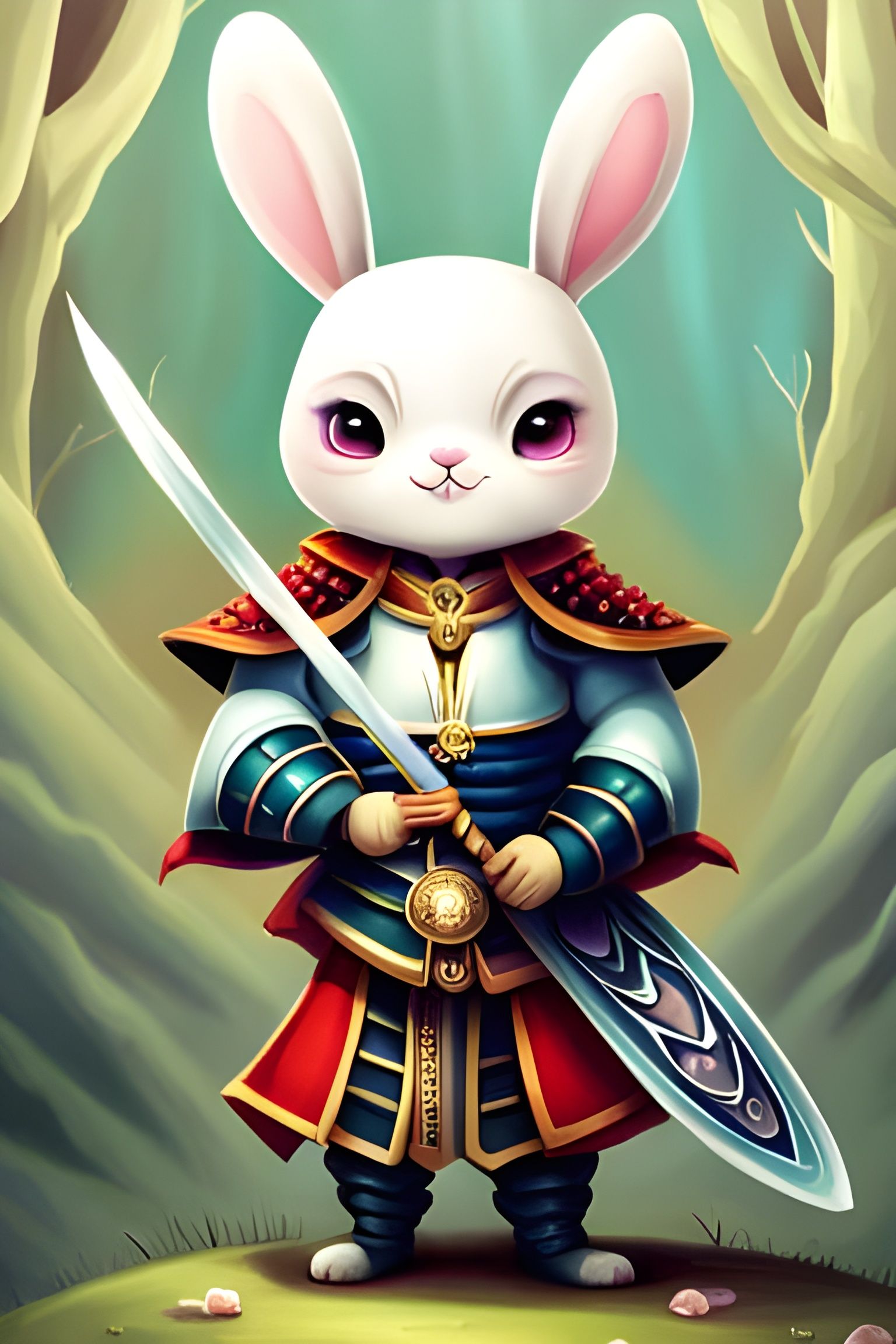 Cute Samurai Rabbit Warrior in Fantasy Landscape