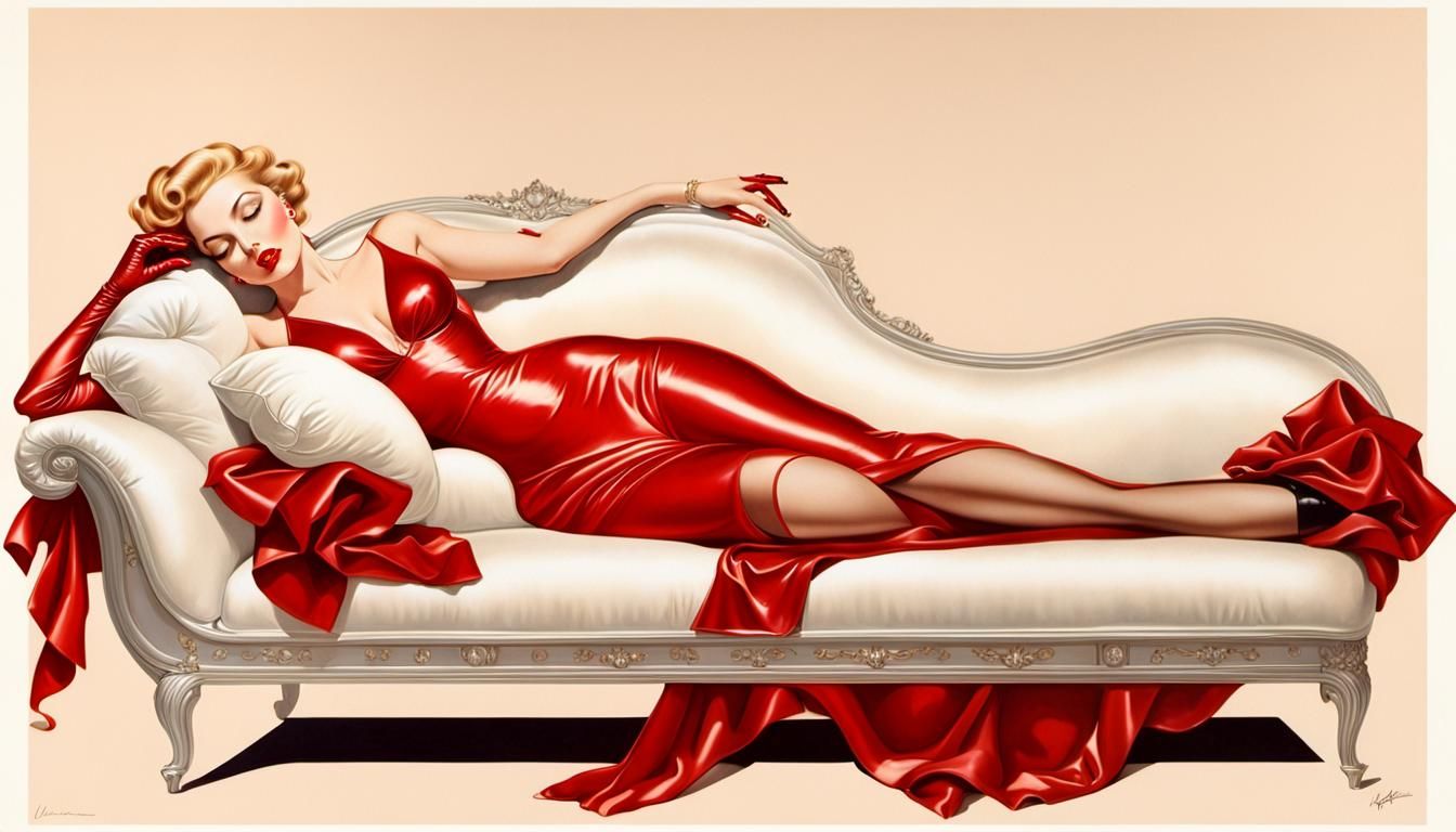 Glamorous Woman in Boudoir, Vargas-Inspired Pin-Up Art
