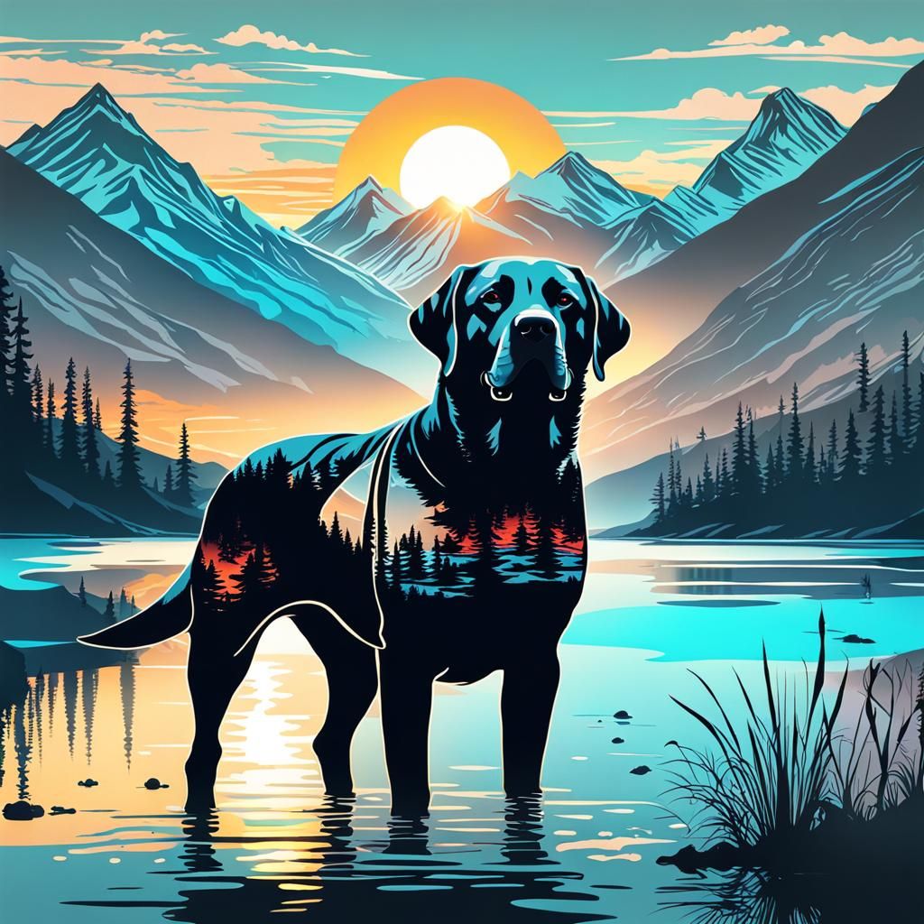 Sunset Lake Labrador in Double Exposure Art