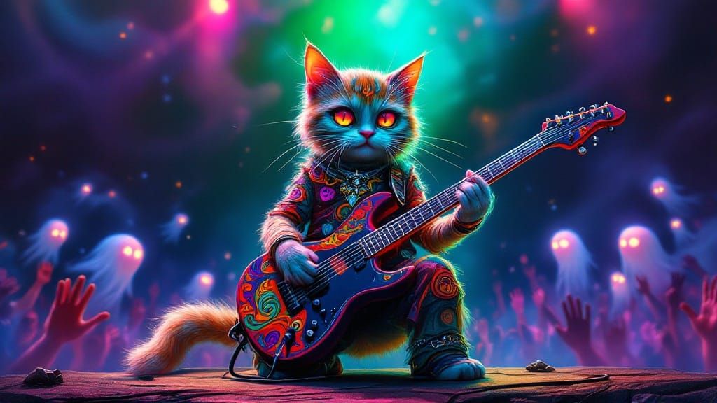 Mystical Cat-Baby Hard-Rock Band in Psychedelic Style