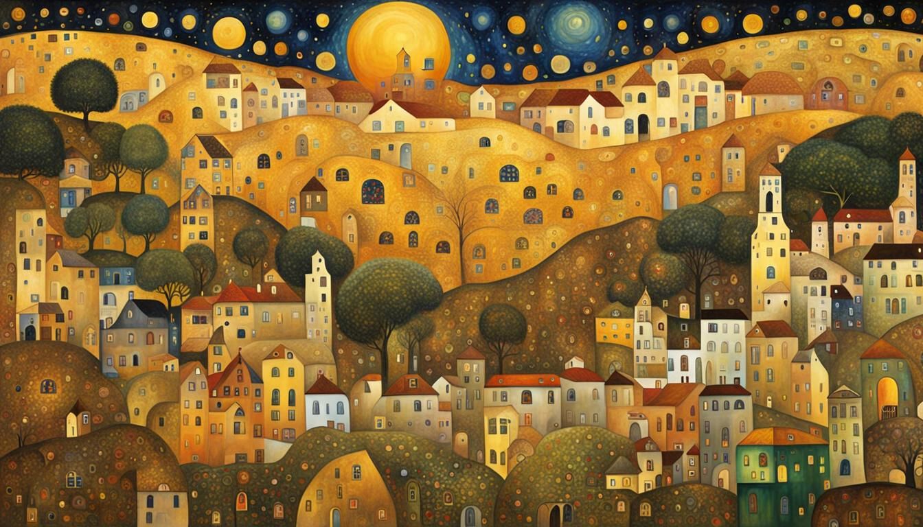 Upside Down World in Gustav Klimt Style