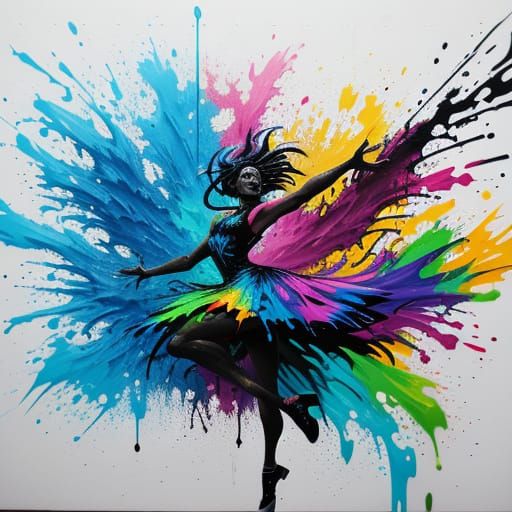 Vibrant Splash Art of Woman Dancing