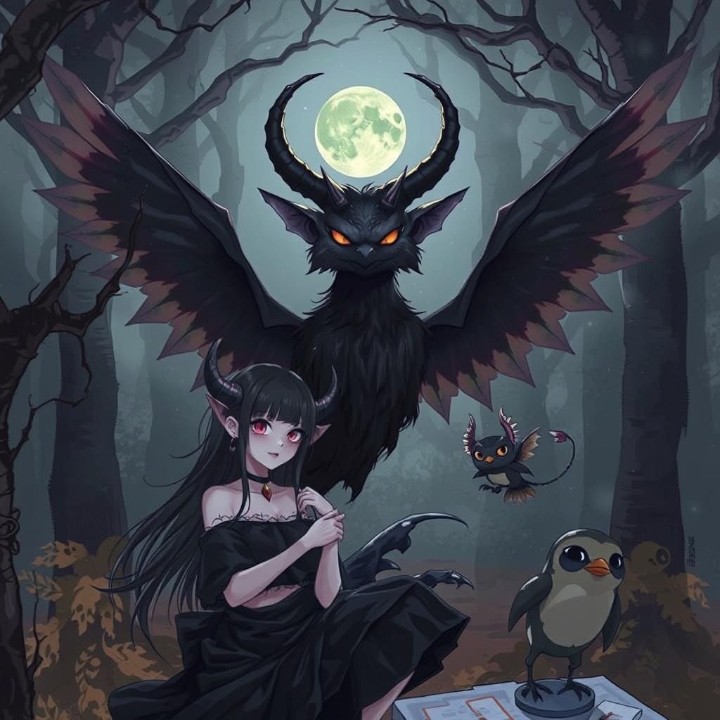 Anime Demon Girl in Mystical Forest