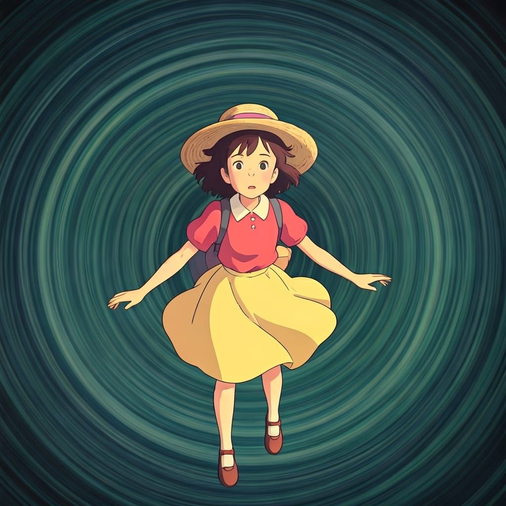 Shizuku Tsukishima Floats in Ghibli-Style Vortex
