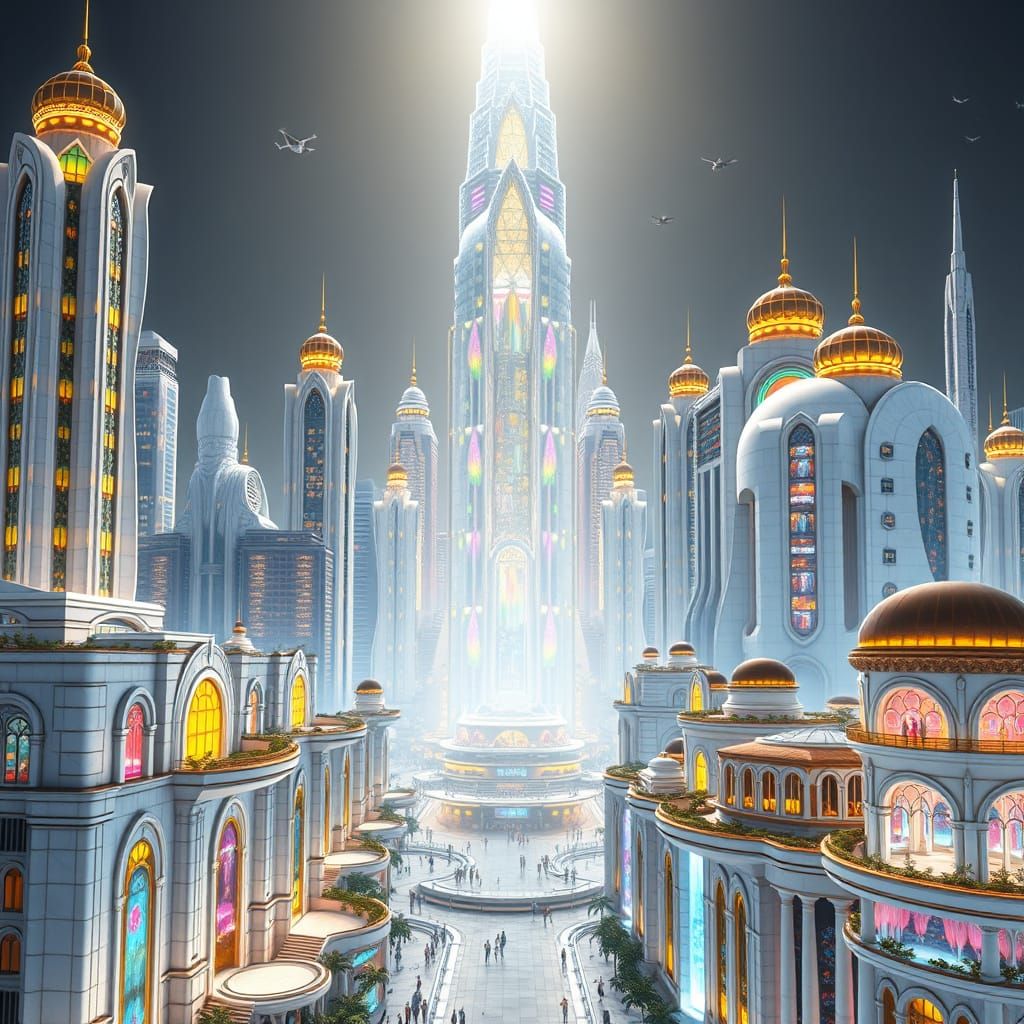 Cyberpunk Metropolis under a Cerulean Sky