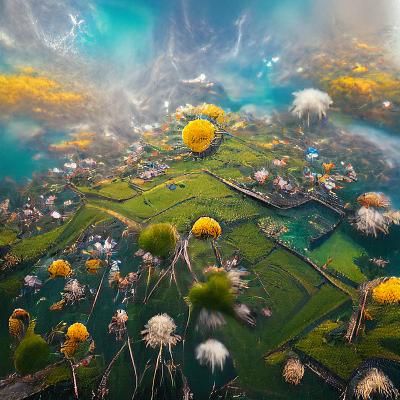 Dandelion Field Bird's Eye View: Fantasy Concept Art
