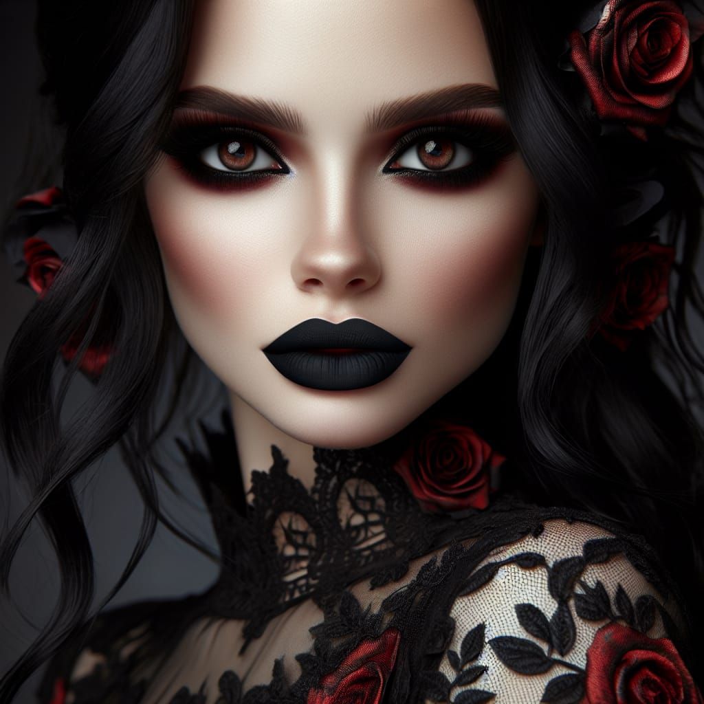 Gothic Woman Portrait with Chestnut Eyes in Digital Photo St...