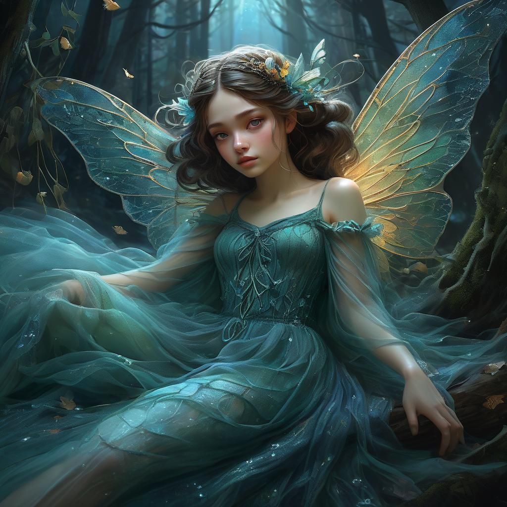 String Fairy with Knitted Wings, Digital Art